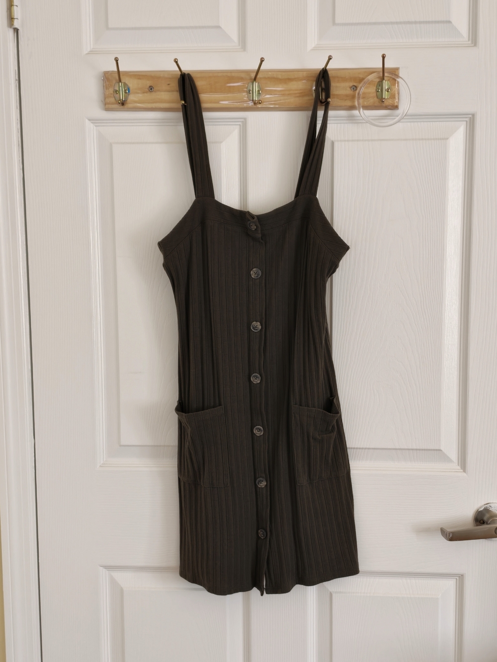 American Eagle Olive Green XS Ribbed Knit Square Neck Button Front Pockets Dress